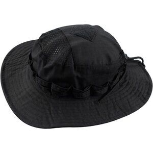 Unisex Black Wide Brim Boonie Mesh Breathable Uv Protection Classic Bucket Hat